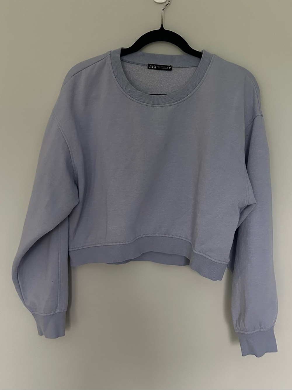 Zara Cropped Crew Neck Sweatshirt Top Pullover Large Basic Cozy Lounge Workout